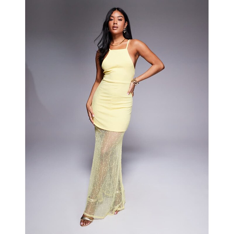 ASOS DESIGN high neck peplum maxi dress with bodice and sheer
