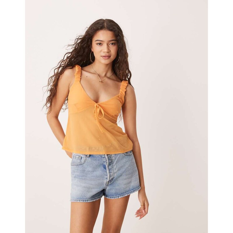 ASOS DESIGN mesh cami top with bow detail in orange-Black 106122084