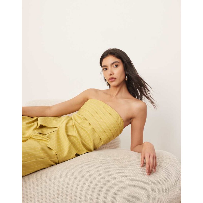 ARRANGE structured bandeau top co ord in pistachio stripe-Green 106143596