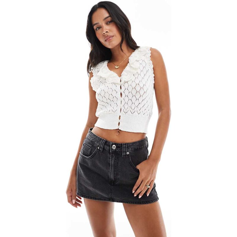 Stradivarius D62 denim skort in washed black-Grey