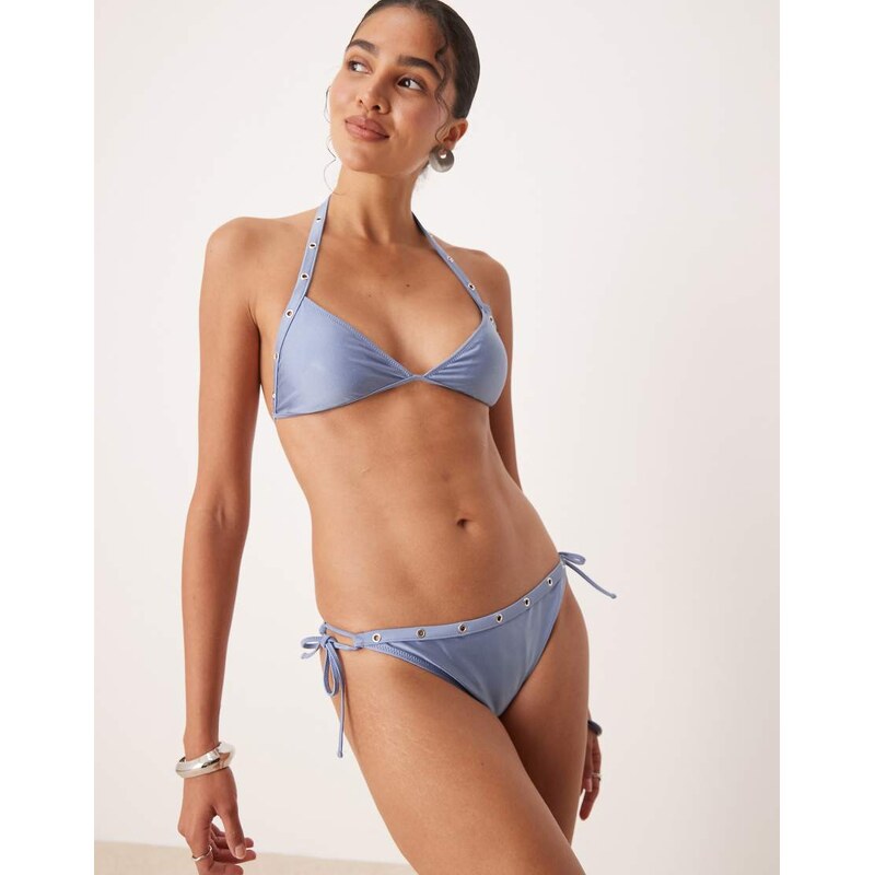 Mango stud detail metallic bikini bottom in light blue 106097705