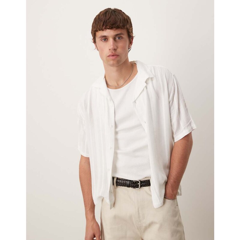 Abercrombie & Fitch short sleeve cropped lightweight linen shirt in white