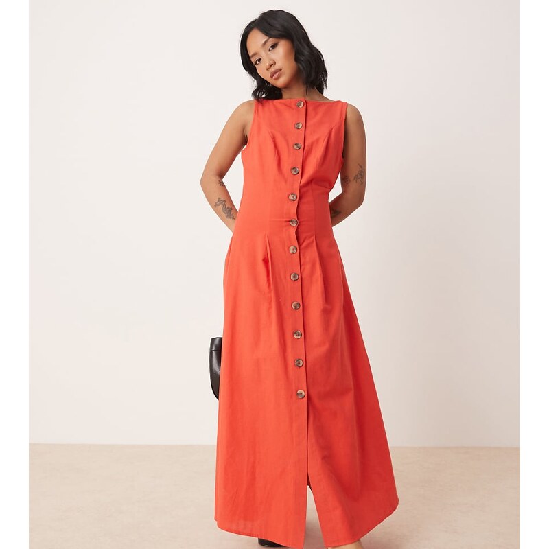 ASOS Petite ASOS DESIGN Petite slash neck button down waistcoat maxi 106141163