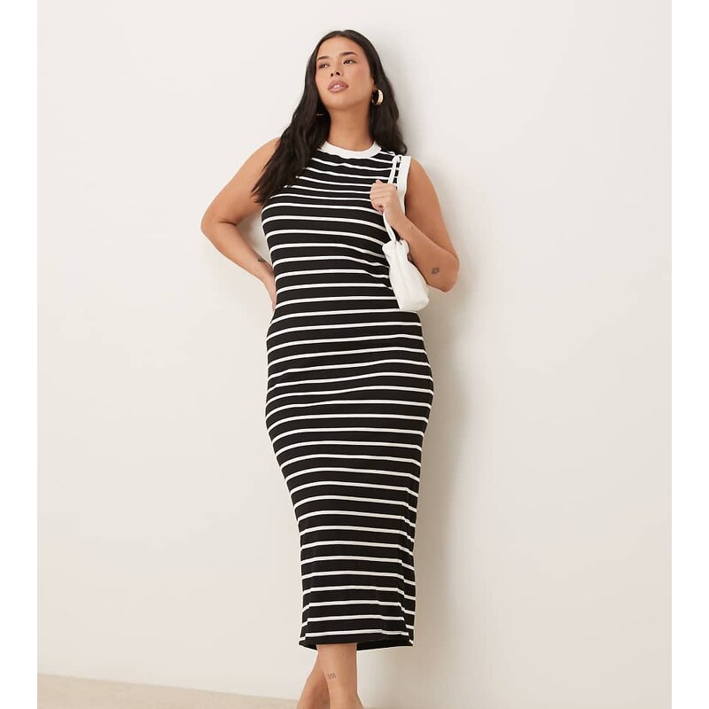 ASOS Curve ASOS DESIGN 90s Curve ribbed built up midi tank dress mono 113260825