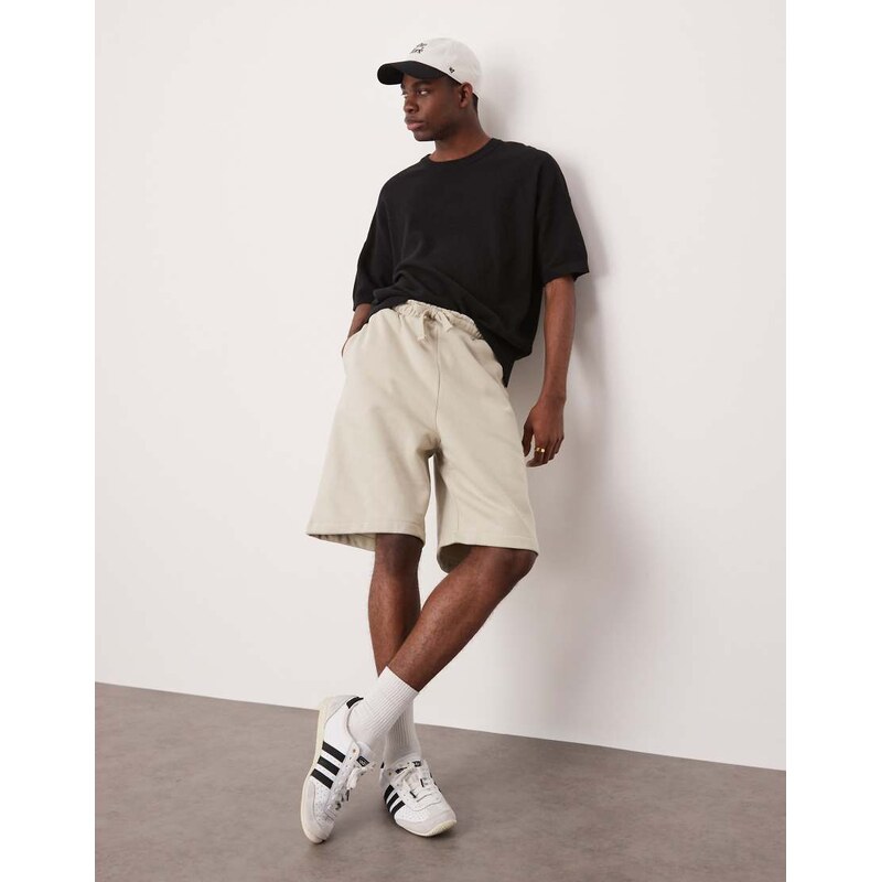 ASOS DESIGN heavyweight oversized shorts 400gsm in light beige -
