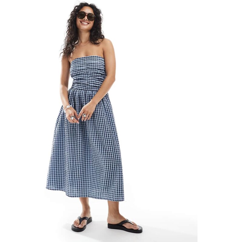 JJXX bandeau dress in navy gingham