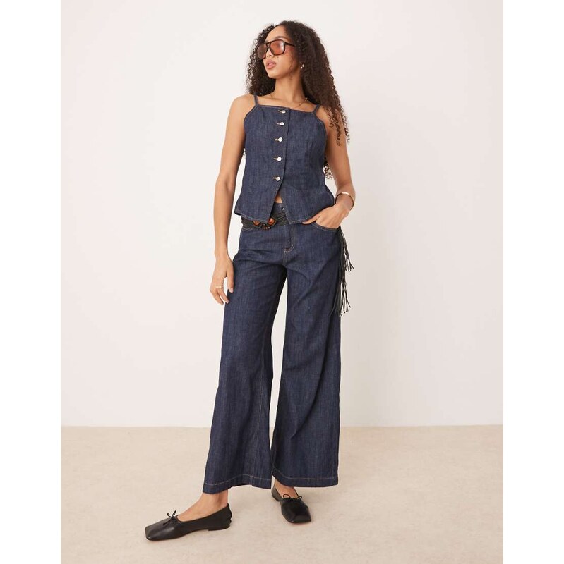 Mango Lia soft denim straight leg jean co-ord in dark blue