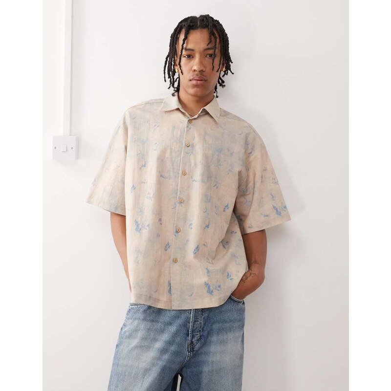 Reclaimed Vintage short sleeve boxy shirt with blue floral print