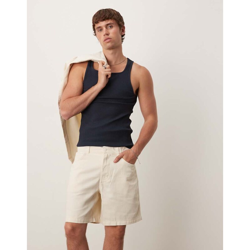 Mango cotton denim look elasticated waist shorts co-ord in light