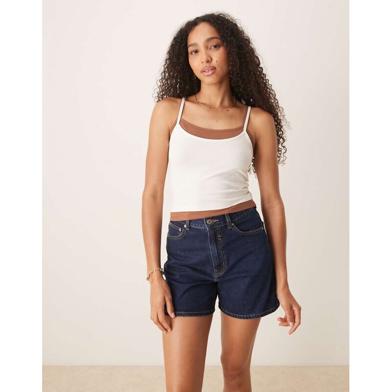 ASOS DESIGN double layer cami in cream and chocolate-Multi 106124570