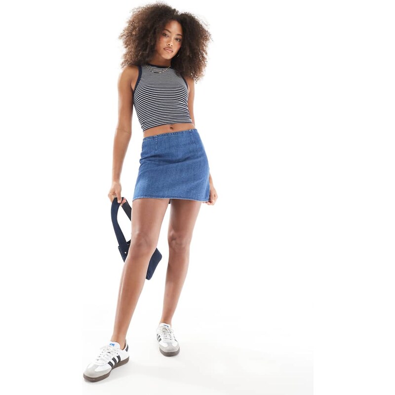 ASOS DESIGN A line mini skirt in midwash blue 106147926