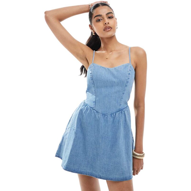Hollister drop waist sleeveless tie back mini dress in light