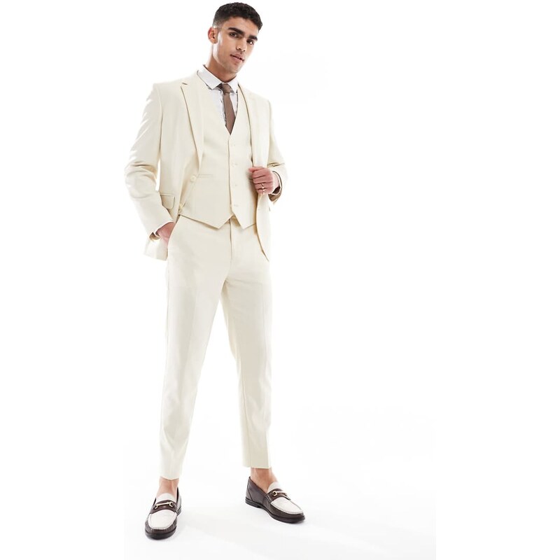ASOS DESIGN tapered suit trousers in stone-Neutral