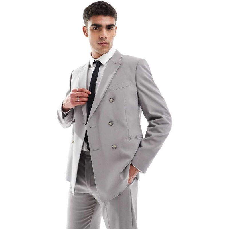 ASOS DESIGN double breasted regular suit jacket in charcoal-Grey