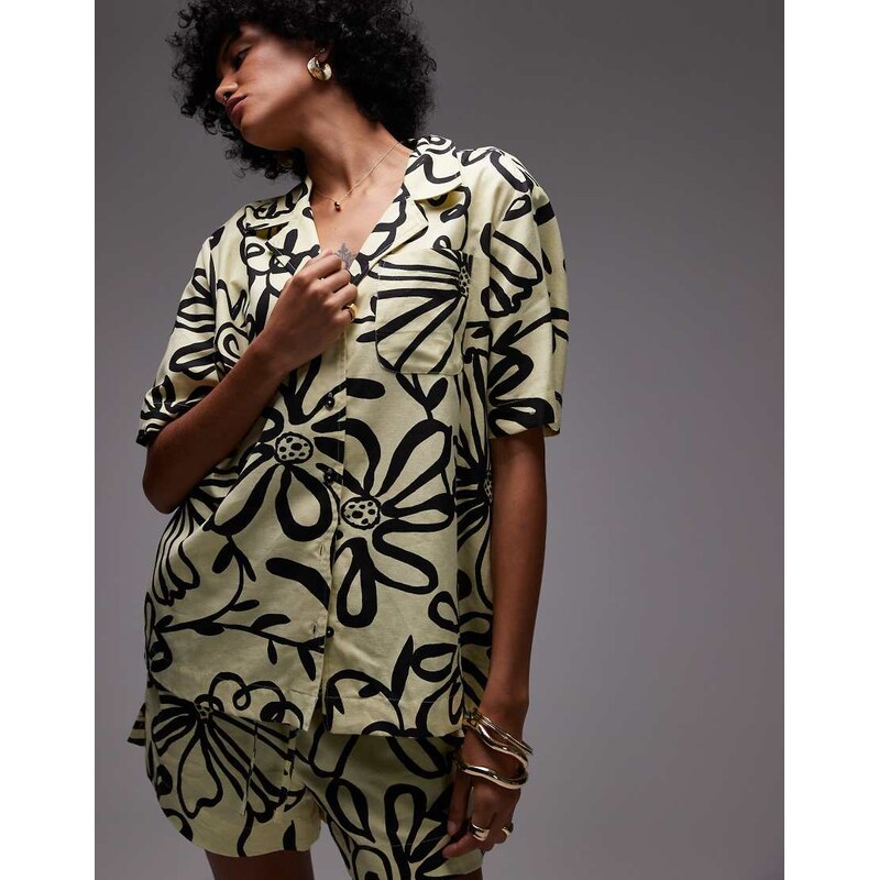 Topshop co-ord resort shirt in yellow floral print 106717368