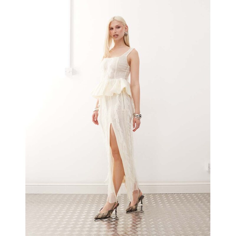 Amy Lynn Calla textured side split maxi skirt co-ord in ivory-White 106188410