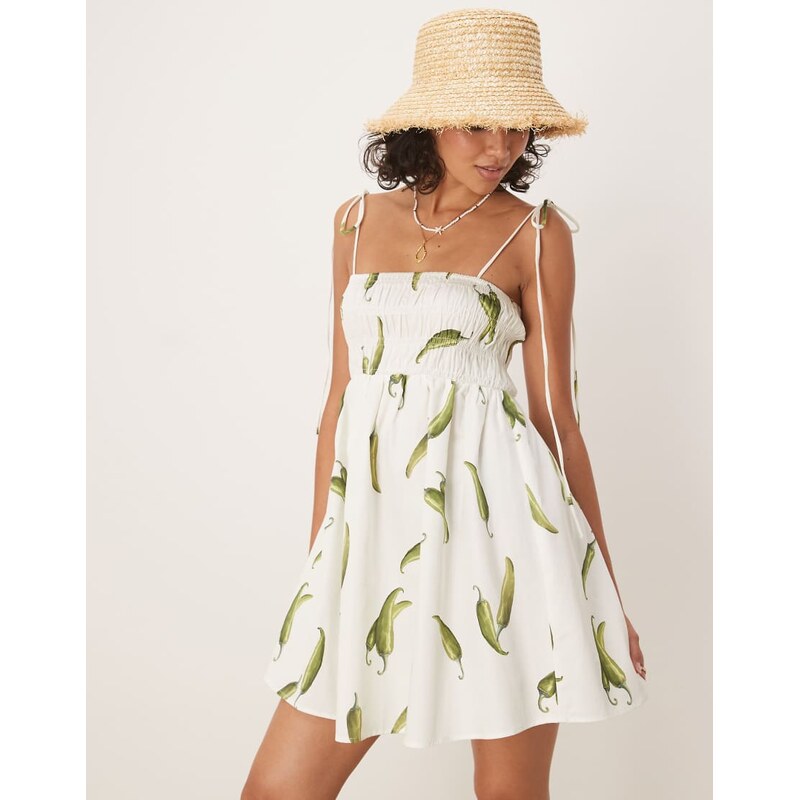 ASOS DESIGN shirred bust cotton poplin mini dress in green