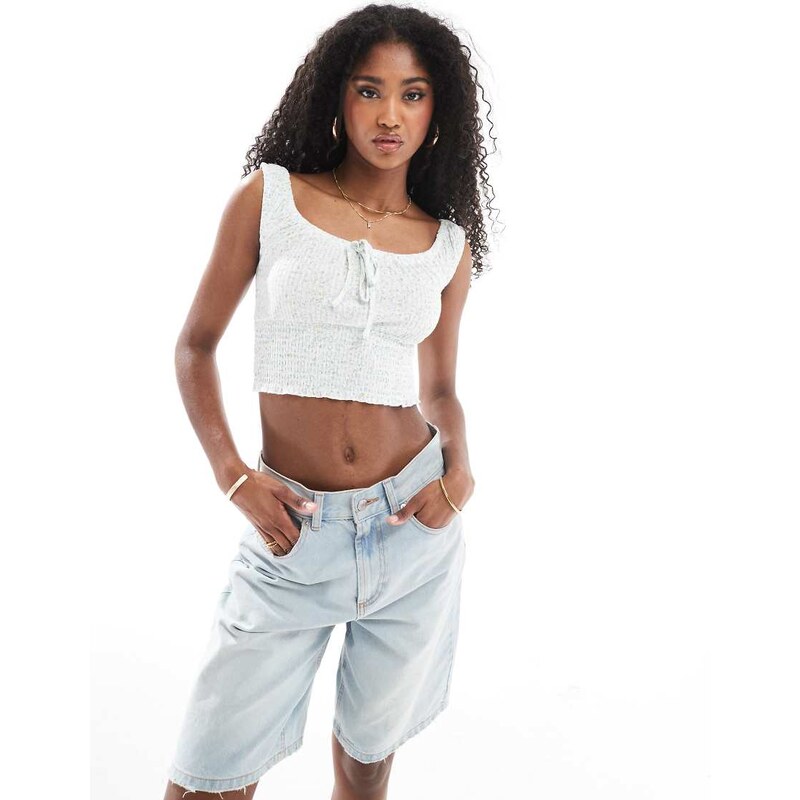 Cotton On shirred short sleeve top in ditsy blue 106131214