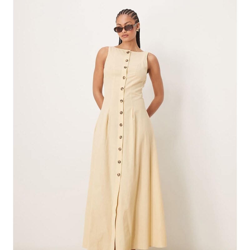 ASOS Tall ASOS DESIGN Tall slash neck button down waistcoat maxi dress 115510668