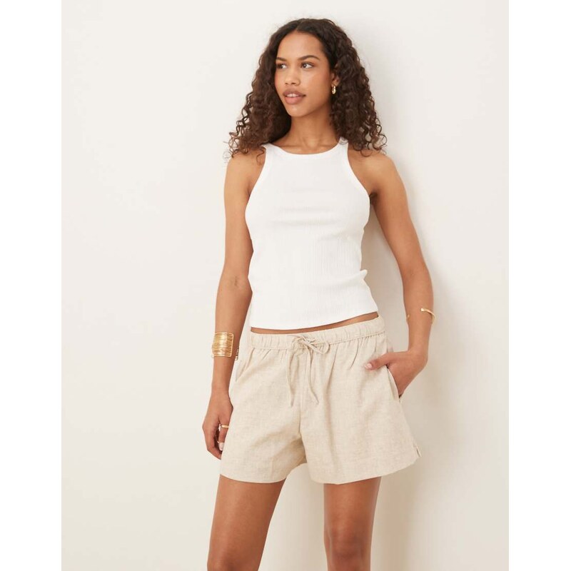 Abercrombie & Fitch tie waist linen shorts in oatmeal-Neutral