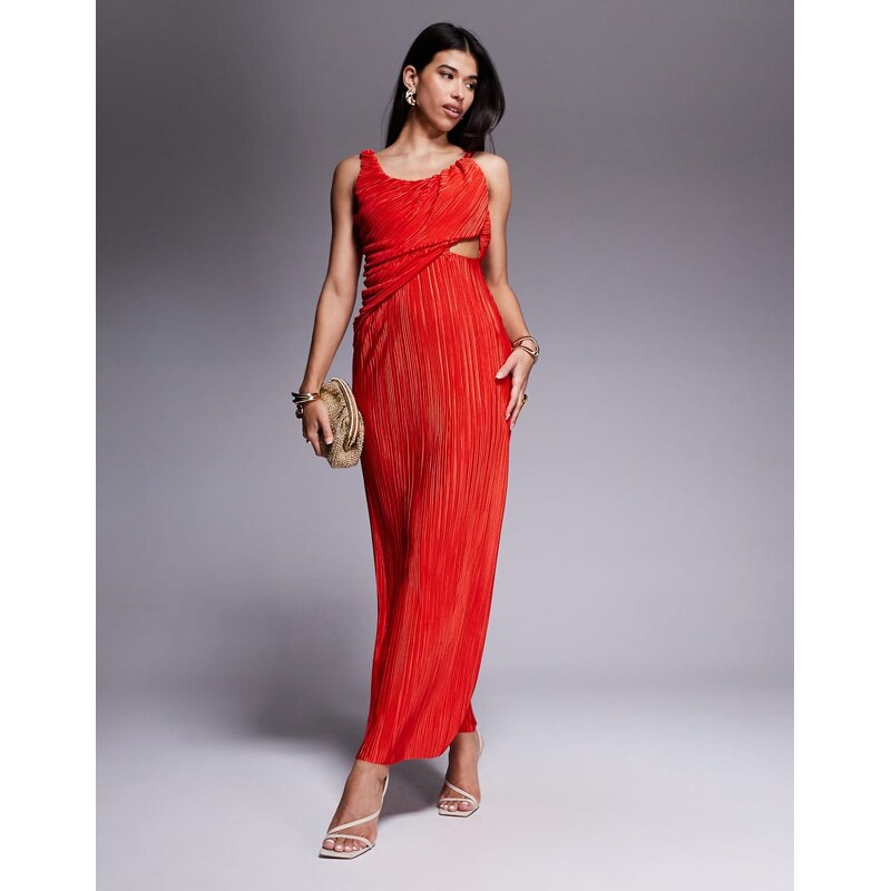 ASOS DESIGN plunge drape plisse maxi dress in orange