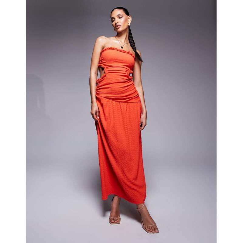 ASOS DESIGN bandeau with cut outs and asymmetric hem textured