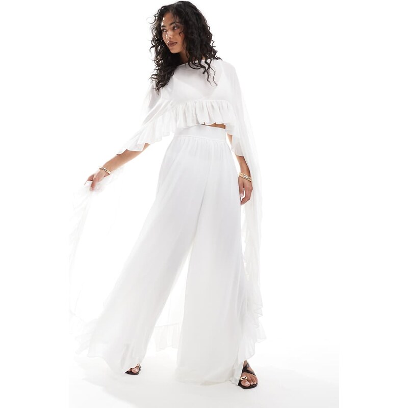 TFNC chiffon high waisted trousers in cream co-ord-Neutral 106253367