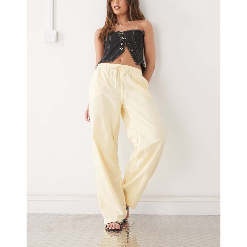 Motel wasic wide leg relaxed linen trouser in lemon yellow 115531774