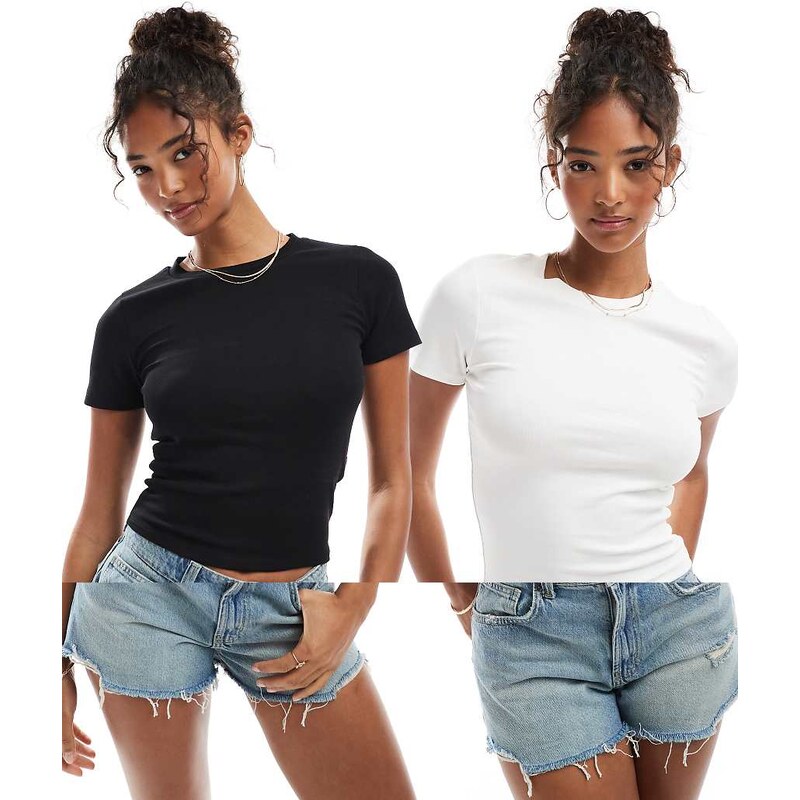 Miss Selfridge 2 pack baby tee in black and white 110368723