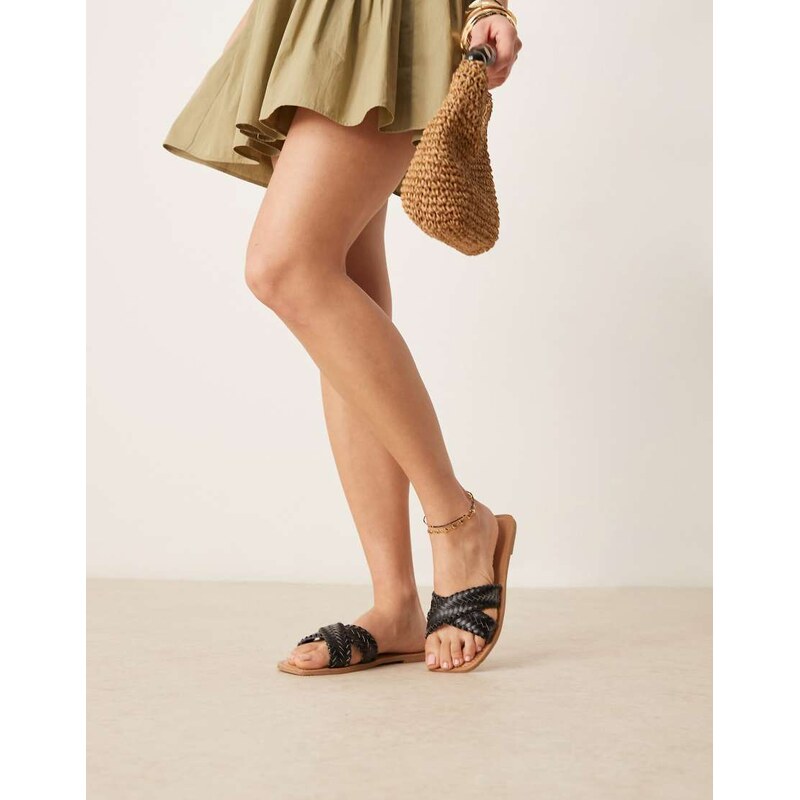 ASOS DESIGN Flossie woven flat sandals in black