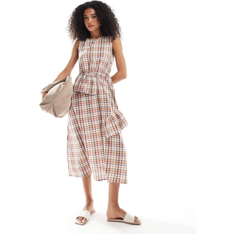 Native Youth ruffle check dress in multi 106143490