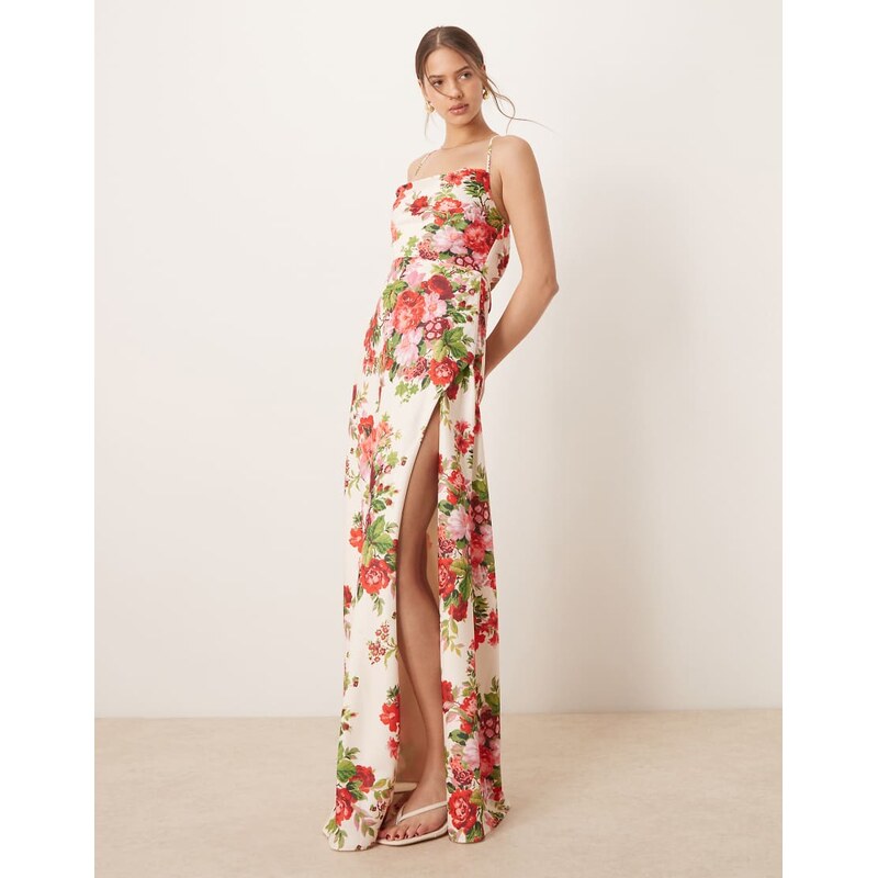 Hope & Ivy cowl neck cross back maxi dress with thigh split in white 115510852