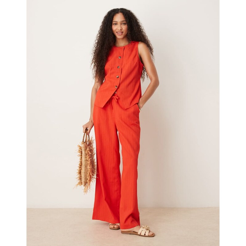ASOS DESIGN crinkle palazzo trousers co-ord in orange-Red