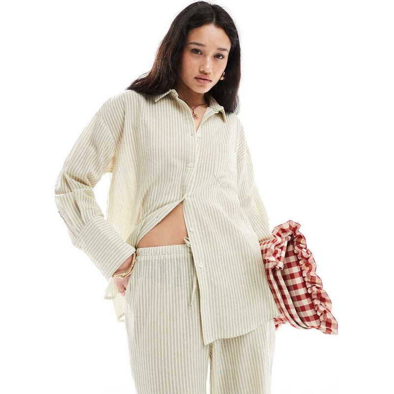 4th & Reckless lightweight linen look pocket detail beach shirt co-ord 106141229