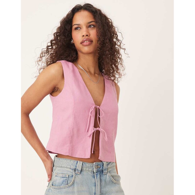 Abercrombie & Fitch tie front vest top in pink