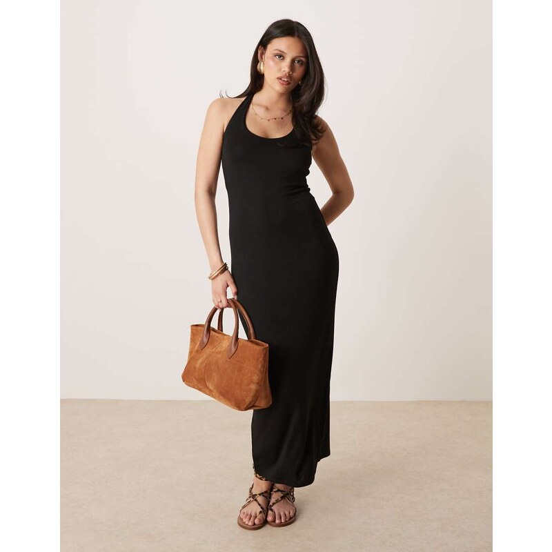 Gina Tricot tie up backless halterneck midaxi dress in black 106876816
