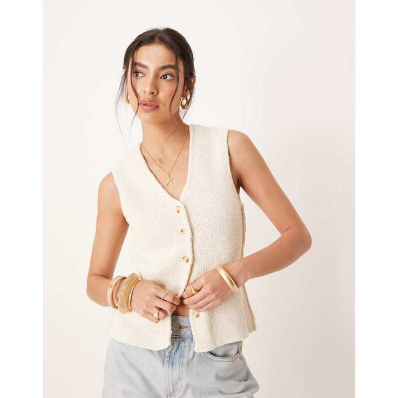 YAS textured knit waistcoat in cream-White