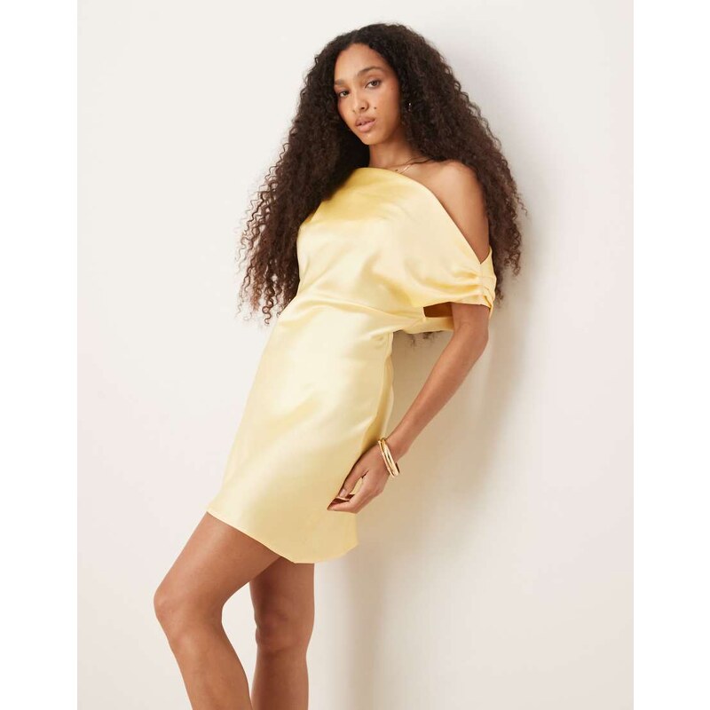 ASOS DESIGN satin drape one shoulder mini dress in buttermilk
