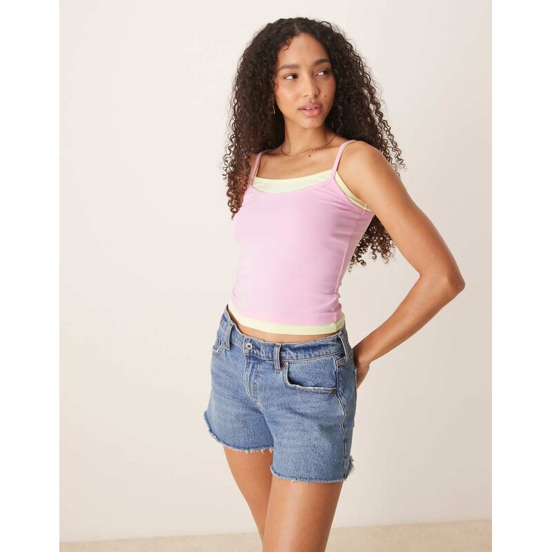 ASOS DESIGN double layer cami in pink and yellow-Multi 106141318