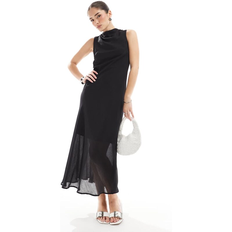 Brave Soul sleeveless cowl neck midi dress in black