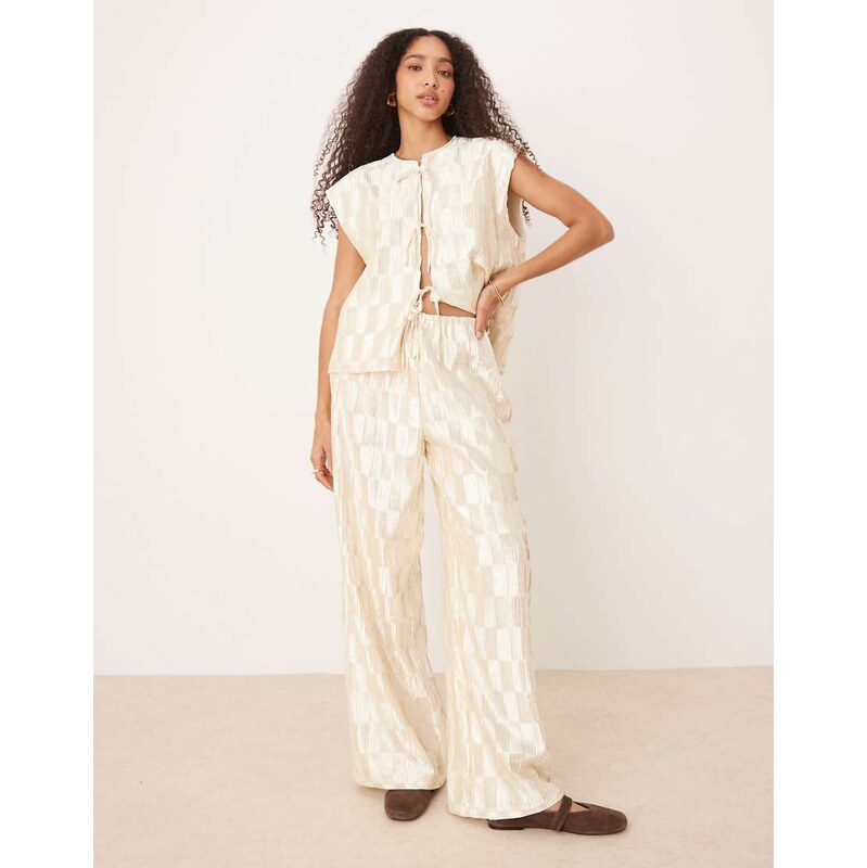 VRG GRL enni plisse wide leg co-ord trousers in cream-White 106148054