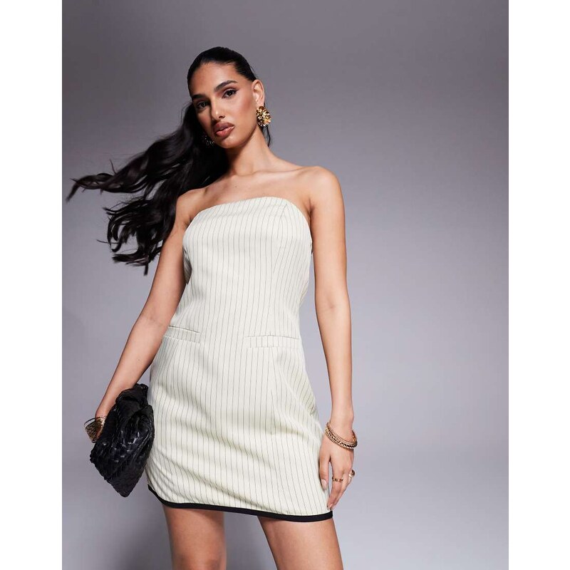 Kaiia exclusive tailored pinstripe contrast trim bandeau mini dress in 107701772