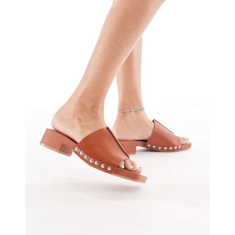 London Rebel heeled sandal with studded strap in tan faux suede-Brown 111167961
