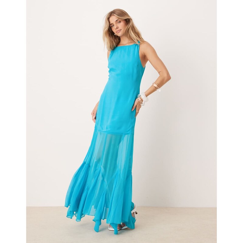 ASOS DESIGN dropped waist maxi dress with full godet hem in aqua