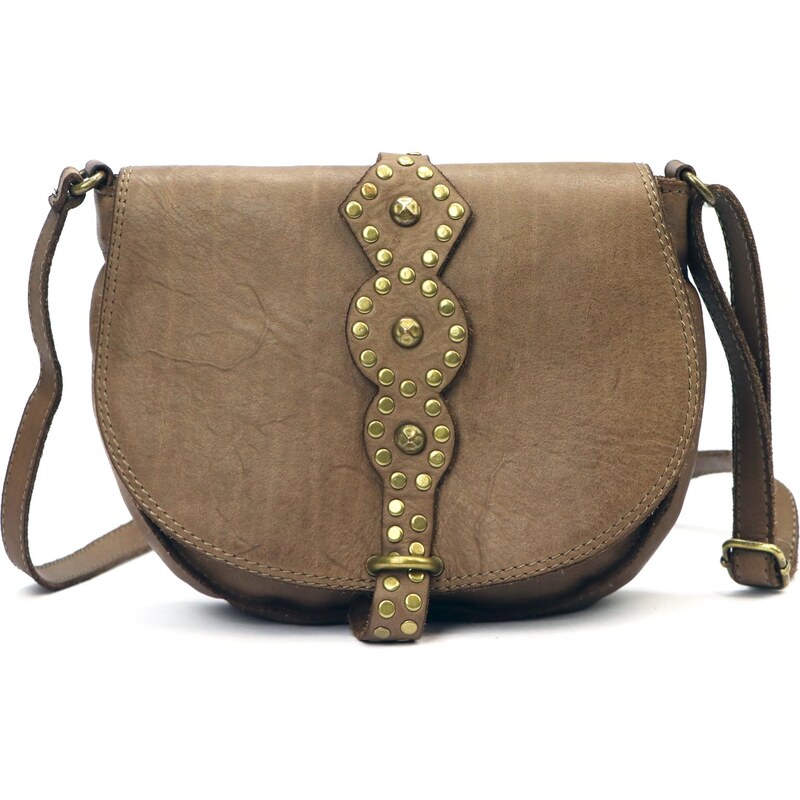 Kožená sedlová crossbody kabelka VS 037 béžová 106142226