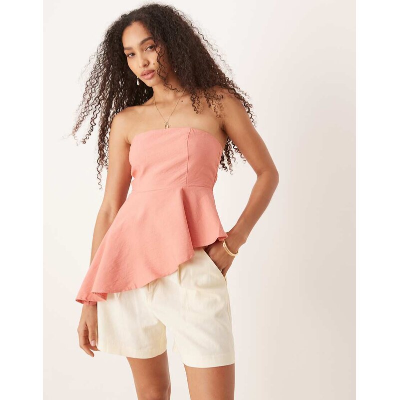 Mango asymmetric bandeau top in coral-Pink 106606255