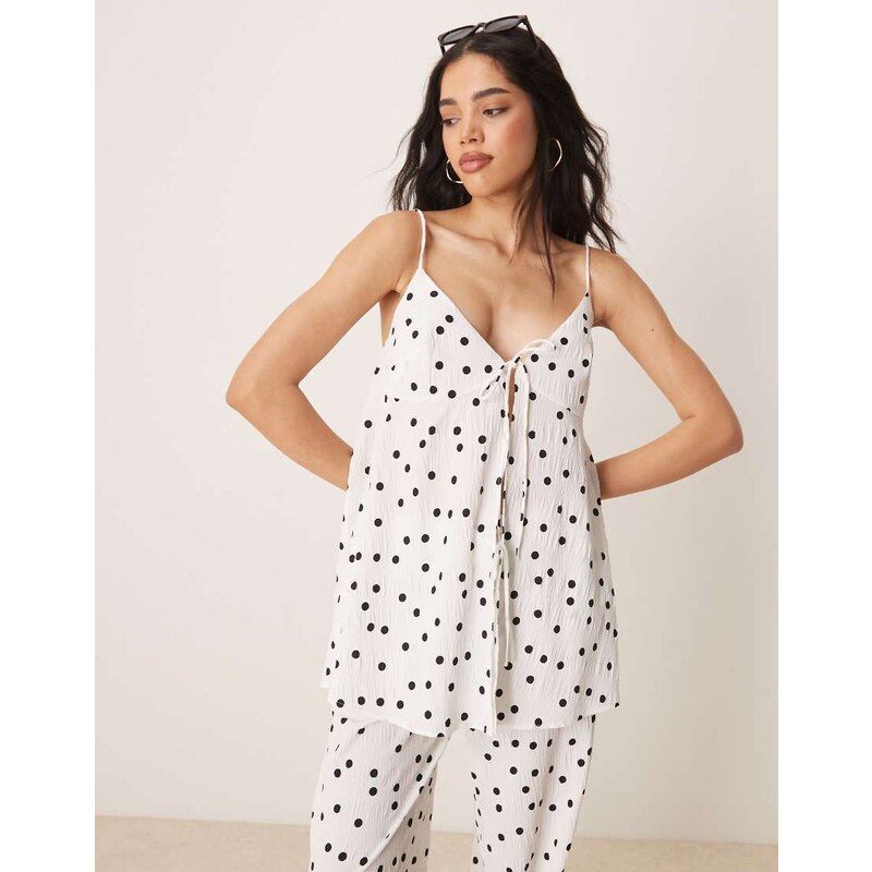 ASOS DESIGN longline tie front cami co-ord in textured polka dot in 115510572