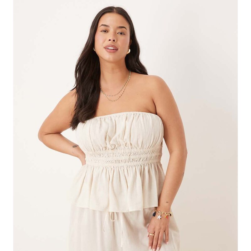 ASOS Curve ASOS DESIGN Curve Belle beach shirred bandeau with linen in 115511246