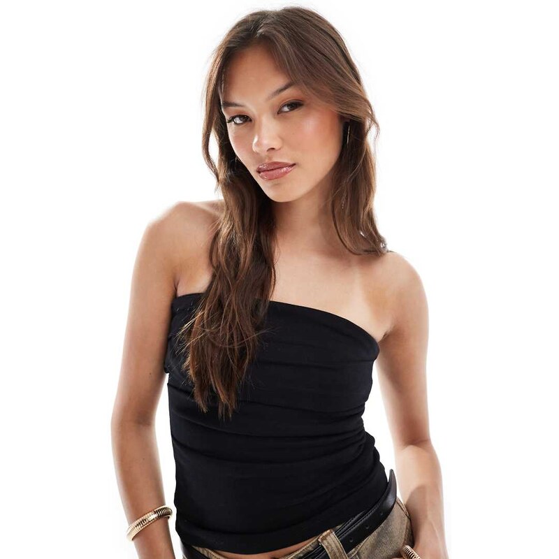 Brave Soul cotton jersey bandeau top in black 113435127