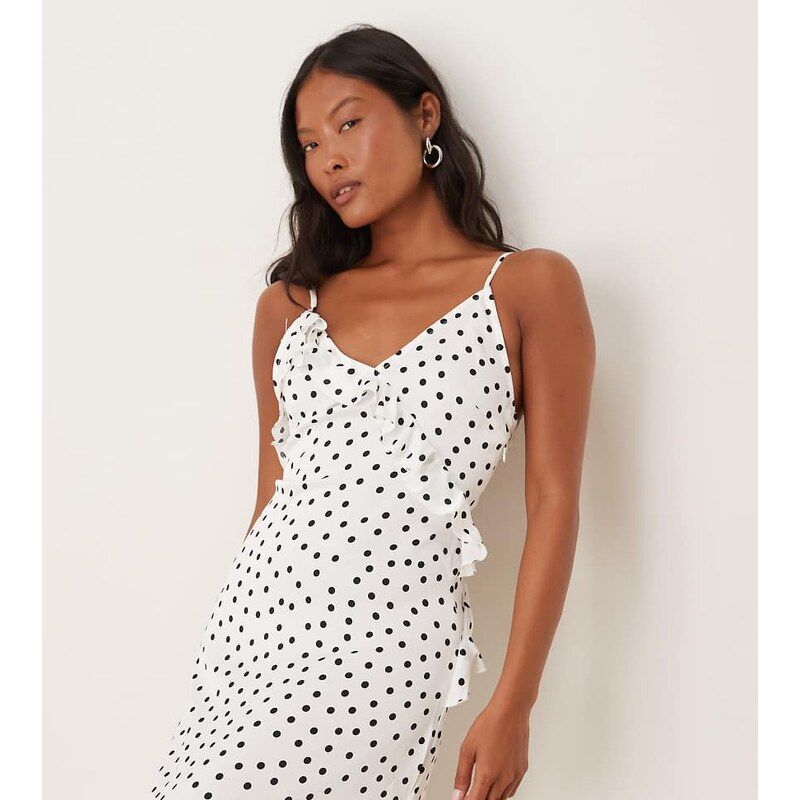 Vila Petite coursage and ruffle detail maxi slip dress in black